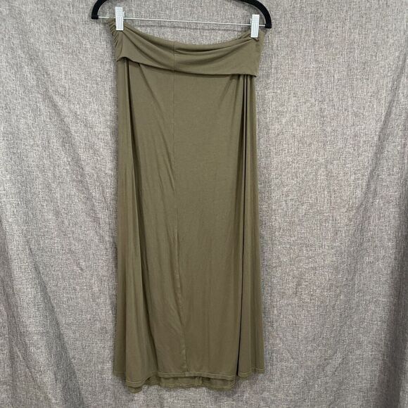 Urban CoCo Women Large Fold Over Flare Long Maxi Skirt Tube Olive Green Stretch - Picture 1 of 13